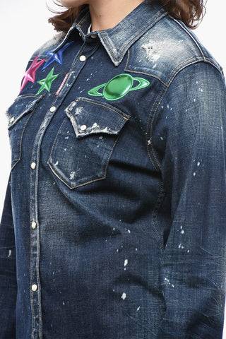 Vintage-Effect Denim Blouse With Metallic-Effect Patch