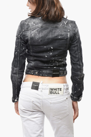 Stretch Denim Jacket BOYFRIEND with Vintage Effect and Strass Details