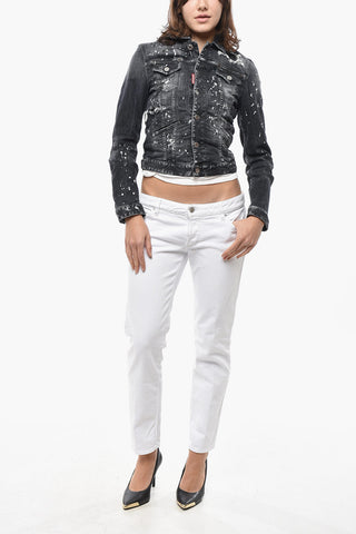 Stretch Denim Jacket BOYFRIEND with Vintage Effect and Strass Details