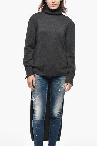Wool-Blend High-Neck Knit with Asymmetric Design