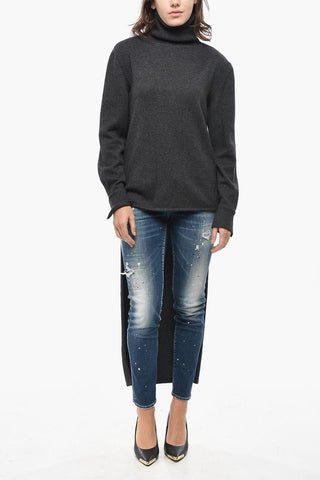 Wool-Blend High-Neck Knit with Asymmetric Design