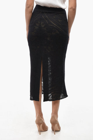 Gonna Midi in Maglia Jacquard con Spacco Posteriore