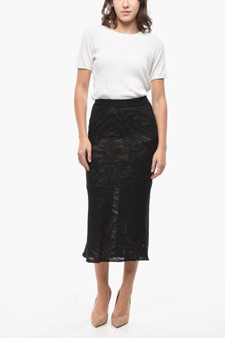 Gonna Midi in Maglia Jacquard con Spacco Posteriore