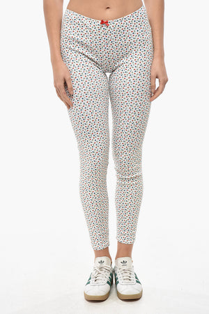 Leggings in Cotone Stretch a Fantasia Floreale con Elastico in Vita