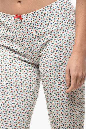 Leggings in Cotone Stretch a Fantasia Floreale con Elastico in Vita