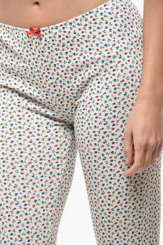 Leggings in Cotone Stretch a Fantasia Floreale con Elastico in Vita