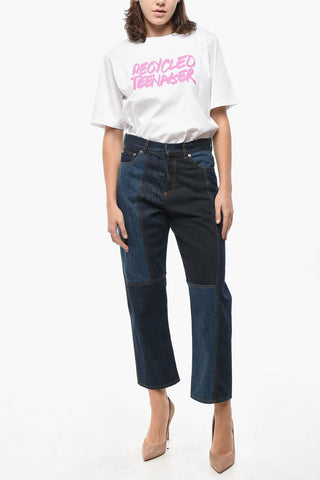 Jeans a Gamba Diritta con Design Patchwork 21cm