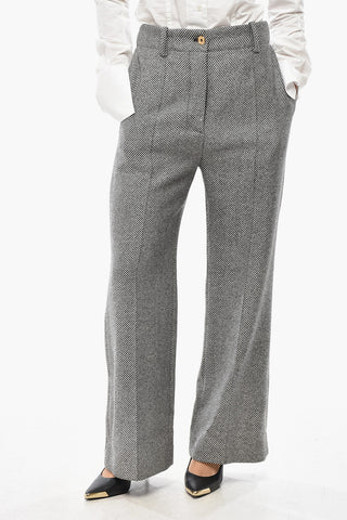 Pantaloni Cropped Fit in Lana Vergine Motivo a Righe Trasversali