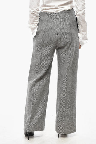 Pantaloni Cropped Fit in Lana Vergine Motivo a Righe Trasversali