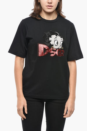 Crewneck T-Shirt BETTY BOOP with Embroidery and Sequins