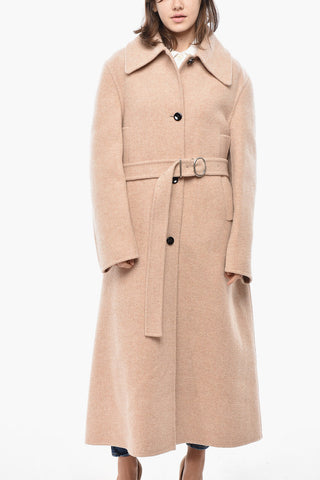 Unlined Virgin Wool Coat with Belt
