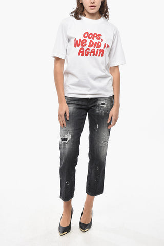 Crewneck T-Shirt OPS WE DID IT AGAIN Solid With Contrast Print