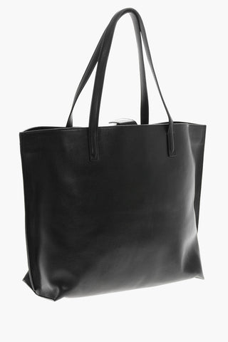 Leather Tote Bag with Metal Monogrm