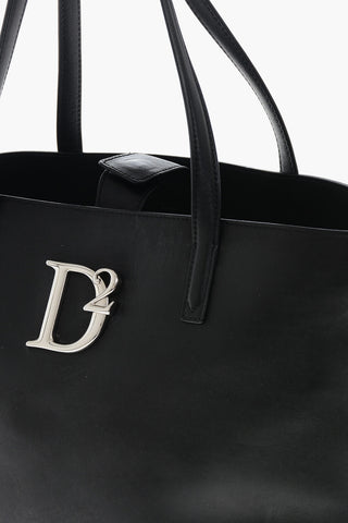 Leather Tote Bag with Metal Monogrm