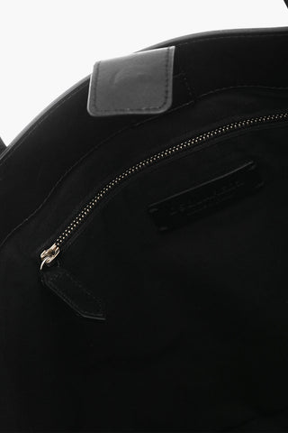 Leather Tote Bag with Metal Monogrm