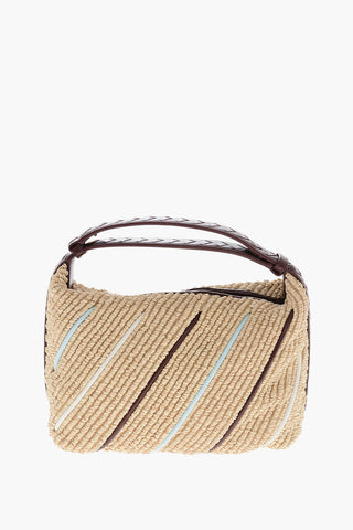 Raffia-Handtasche mit Lederbesätzen