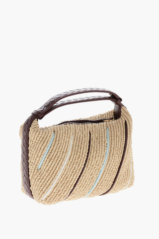 Raffia-Handtasche mit Lederbesätzen