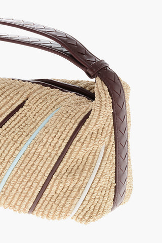 Raffia-Handtasche mit Lederbesätzen