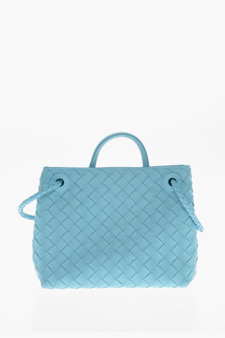 Braided Leather Tote Bag with Golden Effect Detail