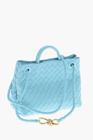 Braided Leather Tote Bag with Golden Effect Detail