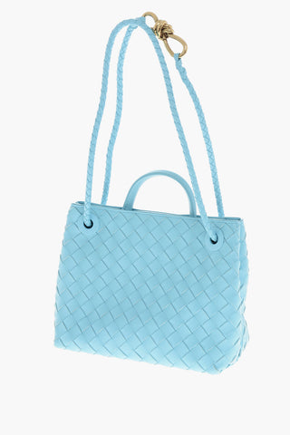 Braided Leather Tote Bag with Golden Effect Detail