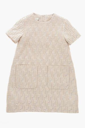 Zweifarbiges Trapez-Kleid mit metallisiertem Monogramm