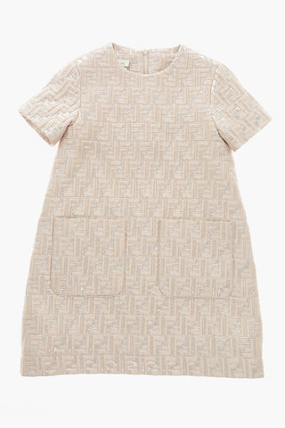 Zweifarbiges Trapez-Kleid mit metallisiertem Monogramm
