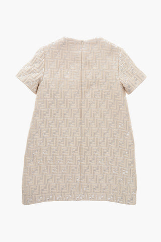Zweifarbiges Trapez-Kleid mit metallisiertem Monogramm