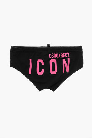 ICON Costume da Bagno Slip in Tinta Unita con Stampa a Contrasto