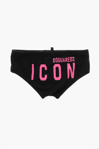 ICON Solid-Color Swim Brief with Contrasting Print