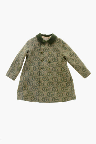 Wool Blend Double Breasted Coat with All-Over Monogram