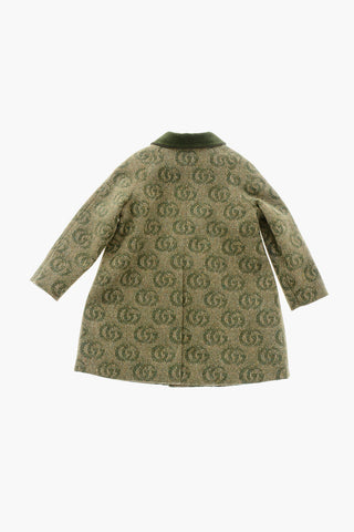Wool Blend Double Breasted Coat with All-Over Monogram