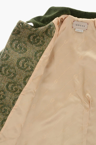 Wool Blend Double Breasted Coat with All-Over Monogram