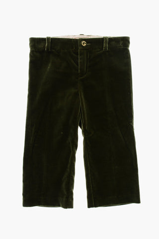 Solid Velour Trousers with Branded Button