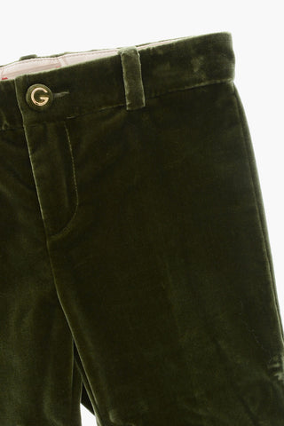 Solid Velour Trousers with Branded Button