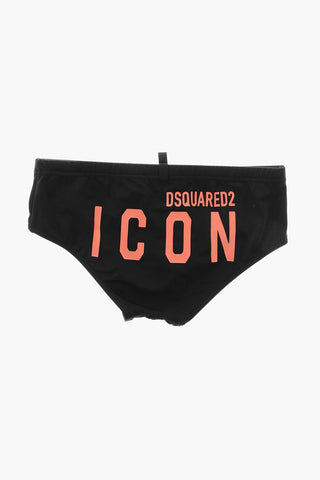 ICON Solid-Color Swim Brief with Contrasting Print