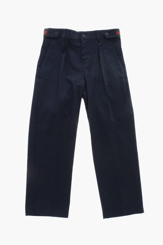 Stretch Cotton Single-Pleat Pants With Contrast Detail