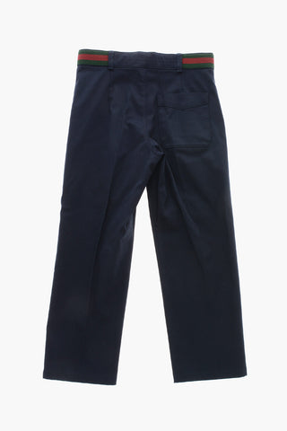 Stretch Cotton Single-Pleat Pants With Contrast Detail