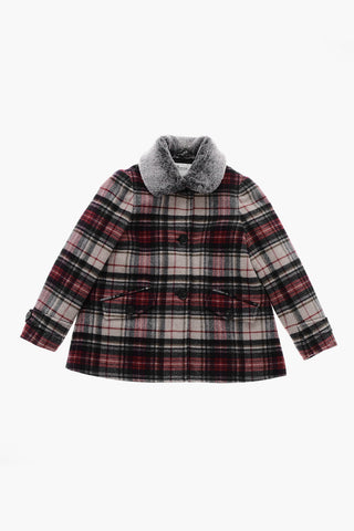 Wool-Blend Plaid Coat GIGLIOLA with Faux-Fur Detail