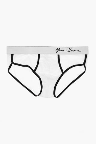 Stretch Cotton Briefs with Contrast Edges and Rhinestone Logo