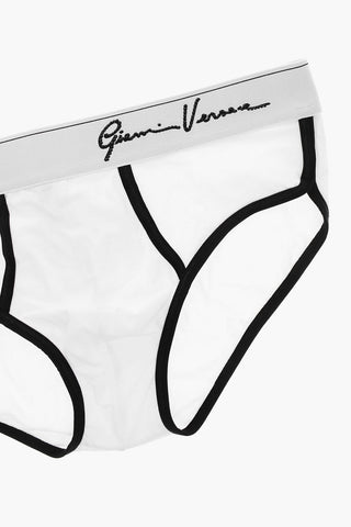 Stretch Cotton Briefs with Contrast Edges and Rhinestone Logo