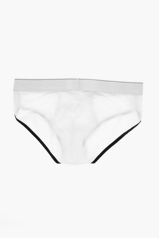 Stretch Cotton Briefs with Contrast Edges and Rhinestone Logo