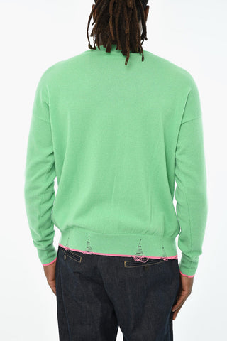 V-Ausschnitt-Pullover aus Schurwollmix mit Distressed-Effekt