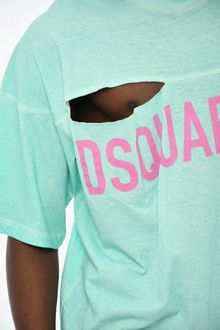 T-Shirt mit Rundhalsausschnitt aus Baumwolle und Distressed-Detail