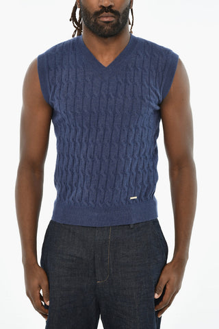 Cable Knit Sleeveless V-Neck Sweater