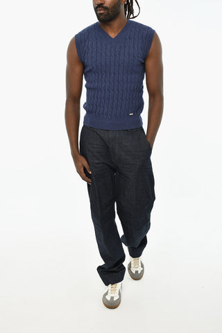 Cable Knit Sleeveless V-Neck Sweater