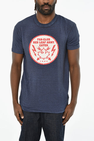 Stretch Linen T-Shirt with Patch and Studs
