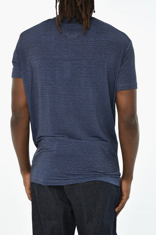 Stretch Linen T-Shirt with Patch and Studs