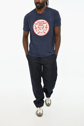 Stretch Linen T-Shirt with Patch and Studs