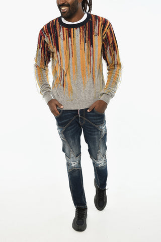 Virgin Wool and Nylon Crewneck Sweater with Vintage Effect